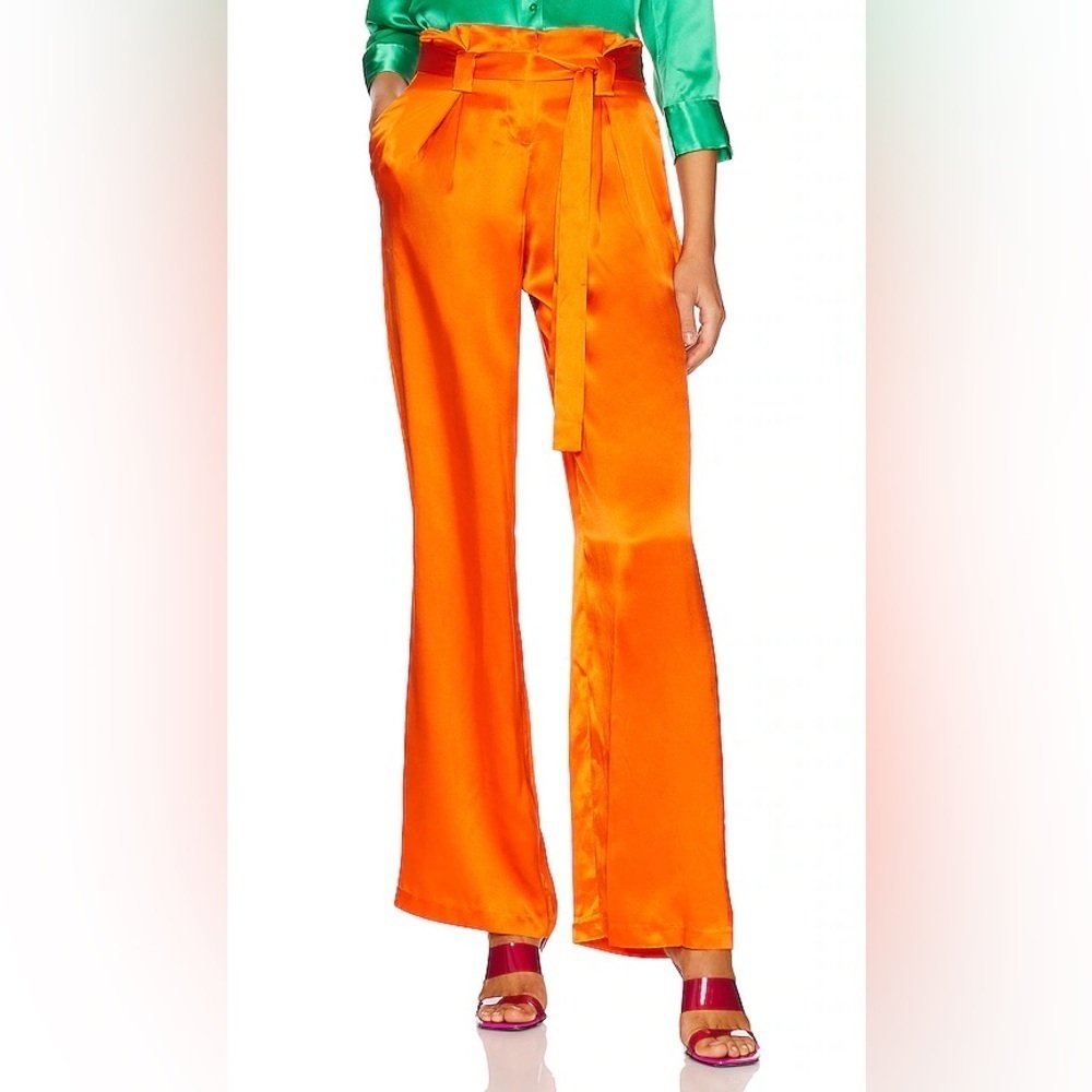 NWT L'AGENCE Bobby Wide Leg Silk Paperbag Pants In Orange Size US 8